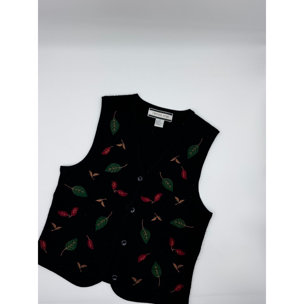 Vintage Crystal-Kobe Wool Leaf Button Down‎ Vest Small